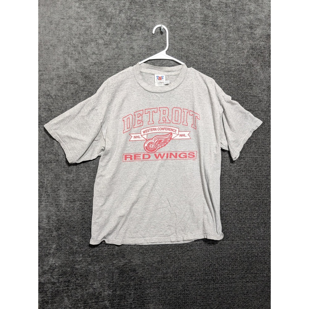 Vintage Detroit Red Wings NHL TShirt Mens XL Gray Western Conference TNT Graphic